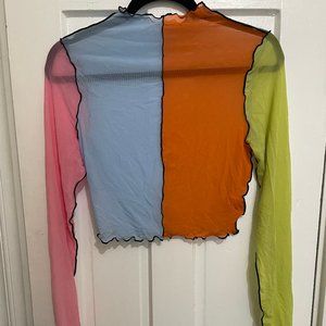 Color Block Mesh Crop Top
